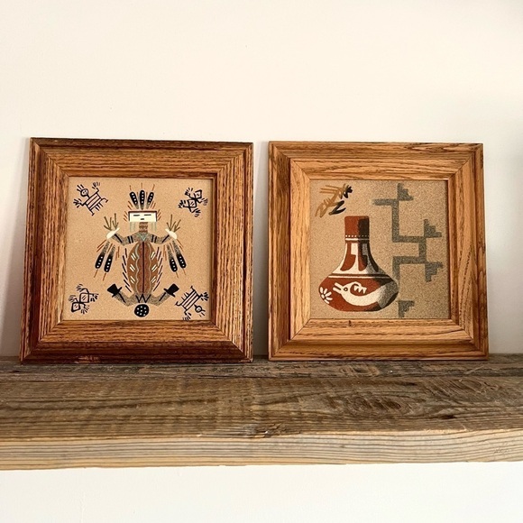 Genuine Navajo Sand Painting signed set of 2 - Picture 1 of 7